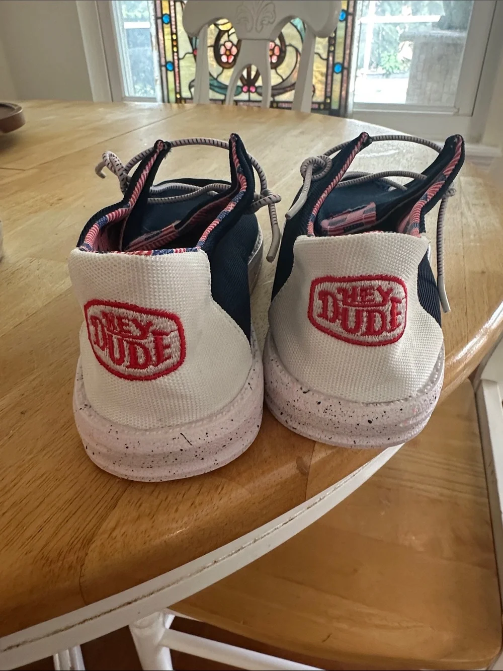 Hey Dude (NWOT) Navy Blue USA ❤️🤍💙 Slip-On Boat Shoes with White Laces